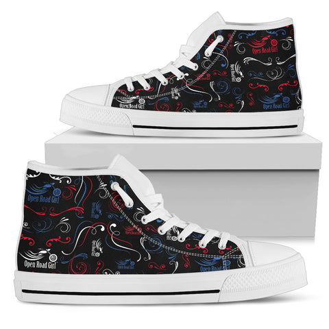 PATRIOT SCATTER DESIGN OPEN ROAD GIRL CANVAS HI-TOPS