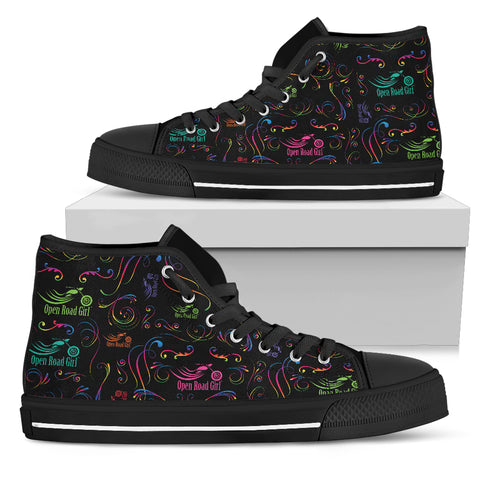 RAINBOW SCATTER DESIGN OPEN ROAD GIRL CANVAS HI-TOPS