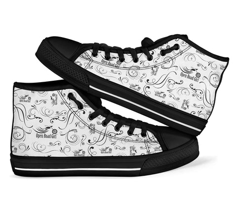 Black & White Scatter High Top Open Road Girl with Black Sole