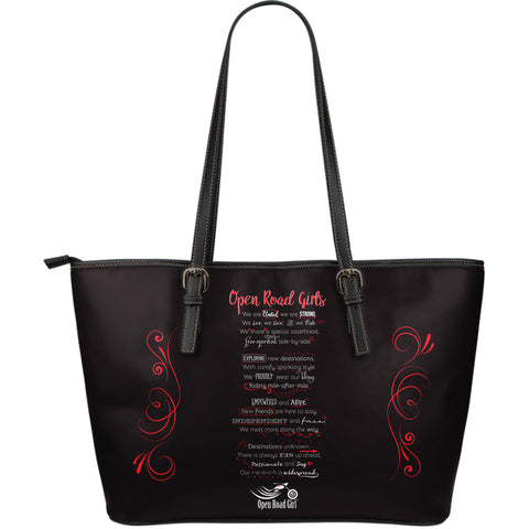 RED OPEN ROAD GIRL MANIFESTO LARGE PU LEATHER TOTE