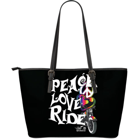 Peace, Love, Ride LARGE PU LEATHER TOTE, 5 COLORS