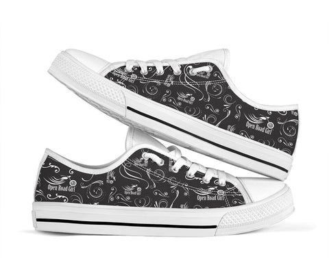 Black on White Open Road Girl Scatter Canvas Shoes