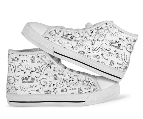 Black & White Scatter Hi Tops Open Road Girl with White Sole