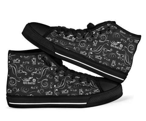 Black & White Scatter Hi Top Open Road Girl with Black Sole