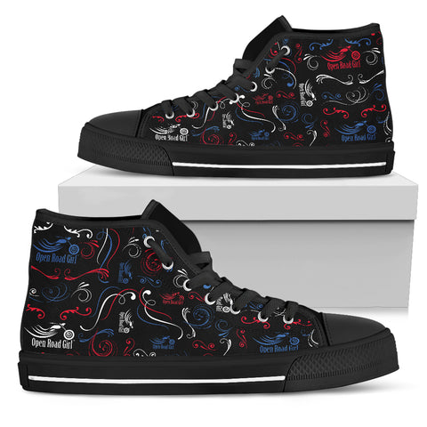 PATRIOT SCATTER DESIGN OPEN ROAD GIRL CANVAS HI-TOPS
