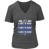 ROYAL BLUE I Love To Ride Women’s V-Neck Tee