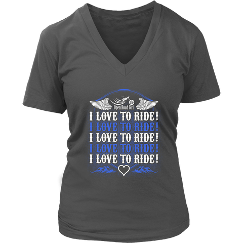 ROYAL BLUE I Love To Ride Women’s V-Neck Tee