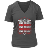 RED I Love To Ride Women’s V-Neck Tee