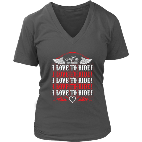 RED I Love To Ride Women’s V-Neck Tee