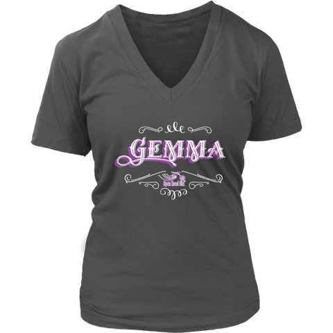 Gemma PURPLE/WHITE Women’s V-Neck T-Shirt-Short Sleeve