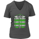 NEON GREEN I Love To Ride Women’s V-Neck Tee