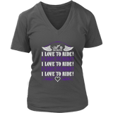 PURPLE I Love To Ride Women’s V-Neck Tee