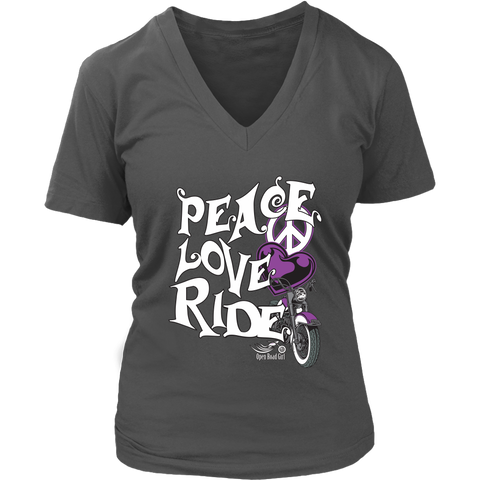 PURPLE PEACE LOVE RIDE WOMEN'S V-NECK SHIRT