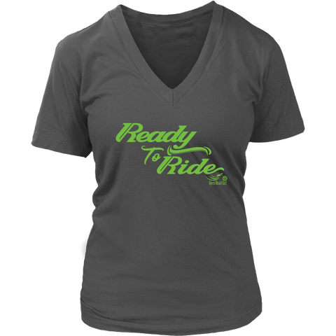 GREEN READY TO RIDE WOMEN'S VNECK TEE