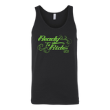 GREEN READY TO RIDE WITH SWIRLS UNISEX WIDE BACK TANK TOP