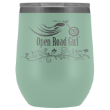 OPEN ROAD GIRL (12oz) WINE TUMBLER, 12 COLORS