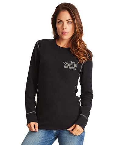 SILVER GLITTER Open Road Girl Black with Outline Thermal Long Sleeve Tee