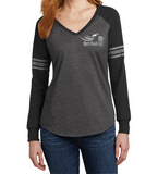 Open Road Girl Long Sleeve V-neck Shirt with Stripe on Sleeve, 2 Colors