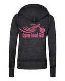 Sparkly GLITTER Open Road Girl Fleece Raglan Black Burnout Hoodie, 3 COLORS