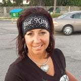 Tie-back Stretchy Rhinestone Bandana Clear Bad Kitty Design by Open Road Girl