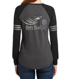 Open Road Girl Long Sleeve V-neck Shirt with Stripe on Sleeve, 2 Colors