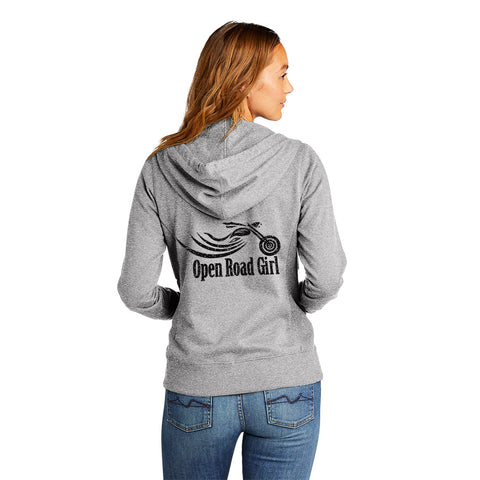 LIGHT GREY Open Road Girl Full Zip Up Hoodie with White Strings