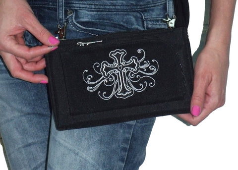 3-in-1 Belt Bag Phone Holder, Crossbody, Fanny Pack, Silver Cross Durable Canvas Purse by Open Road Girl