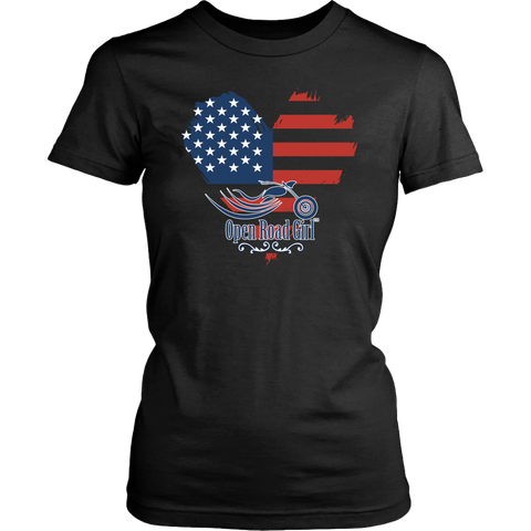 Patriotic Open Road Girl Women's Crew Neck Tee, 4 COLORS