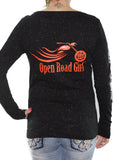 Orange Glitter Long Sleeve open road girl for lady biker motorcycle apparel for women