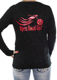 Red Glitter Long Sleeve open road girl for lady biker motorcycle apparel for women