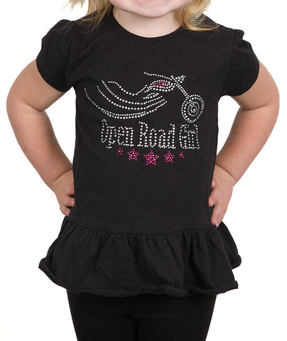 Open Road Girl Rhinestone Child Tee with Ruffle Shoulders