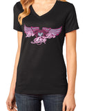 Live/Love/Ride Wing Ladies V-neck Tee, 4 Colors