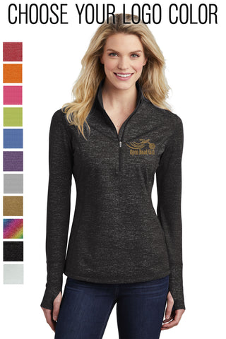 REFLECTIVE!  Black Open Road Girl Stretch Reflective 1/2-Zip Pullover - Choose your Logo Color!