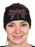 Tie-back Stretchy Rhinestone Bandana pink Dragonfly Design, 4 Colors