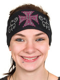 Tie-back Stretchy Rhinestone Bandana Pink Maltese Biker Cross Design, 4 Colors