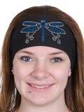 Tie-back Stretchy Rhinestone Bandana Blue Dragonfly Design, 4 Colors