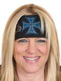 Tie-back Stretchy Rhinestone Bandana Blue Maltese Biker Cross Design, 4 Colors