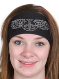 Tie-back Stretchy Rhinestone Bandana Peace with Wings Design, 4 Colors