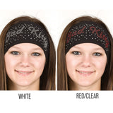 Tie-back Stretchy Rhinestone Bandana Red and Clear Bad Kitty Design by Open Road Girl