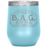 OLD B.A.G. BADASS GRANDMA OPEN ROAD GIRL (12 OUNCES) INSULATED WINE TUMBLER, 16 COLORS