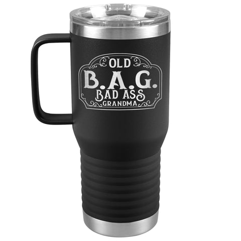 OLD B.A.G. BAD ASS GRANDMA(20 OUNCES) TRAVEL MUG WITH HANDLE, 16 COLORS