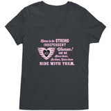 Pink/White Here is to Strong Independent Women Ladies Vneck Tee, 8 COLORS