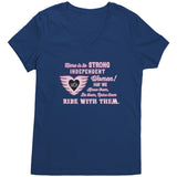 Pink/White Here is to Strong Independent Women Ladies Vneck Tee, 8 COLORS