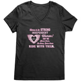 Pink/White Here is to Strong Independent Women Ladies Vneck Tee, 8 COLORS