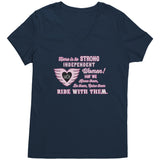 Pink/White Here is to Strong Independent Women Ladies Vneck Tee, 8 COLORS