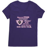 Pink/White Here is to Strong Independent Women Ladies Vneck Tee, 8 COLORS