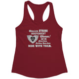 Grey/White Here is to Strong Independent Women Ladies Racerback Tank Top, 11 COLORS