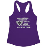 Grey/White Here is to Strong Independent Women Ladies Racerback Tank Top, 11 COLORS