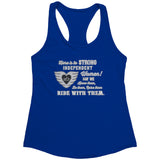 Grey/White Here is to Strong Independent Women Ladies Racerback Tank Top, 11 COLORS