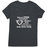White/Grey Here is to Strong Independent Women Ladies Vneck Tee, 8 COLORS